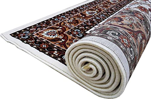 Prince Carpets Kashmiri Supersoft Wool Blend Persian Carpet for Living Room Bedroom Dining Room Hall with 15mm Thickness Non Slip Washable Carpet White Color 9 x 12 feet