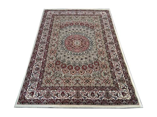 Prince Carpets Kashmiri Supersoft Wool Blend Persian Carpet for Living Room Bedroom Dining Room Hall with 15mm Thickness Non Slip Washable Carpet White Color 3 x 5 feet