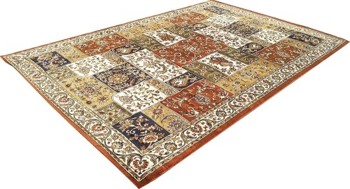 Prince Carpets Kashmiri Supersoft Wool Blend Persian Carpet for Living Room Bedroom Dining Room Hall with 15mm Thickness Non Slip Washable Carpet Rust Color 9 x 12 feet