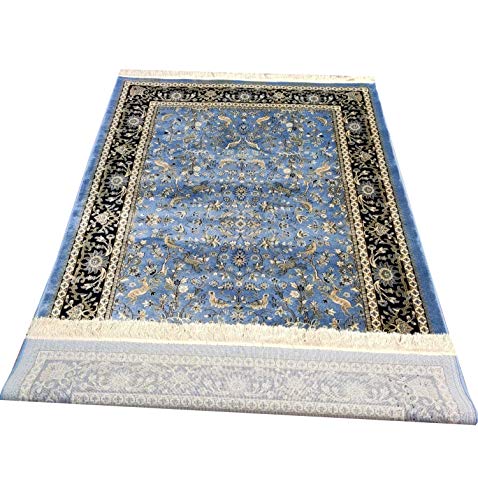 Prince Carpets Supersoft Kashmiri Silk Luxury Persian Design Anti Skid Backing Washable Carpets for Living Room Bedroom Drawing Room Dining Room Hall Home Blue Color 4 x 6 feet