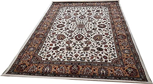 Prince Carpets Kashmiri Supersoft Wool Blend Persian Design Carpet for Living Room Bedroom Drawing Room Hall Anti Slip Backing Thick Washable Carpet White Color 4 x 6 feet