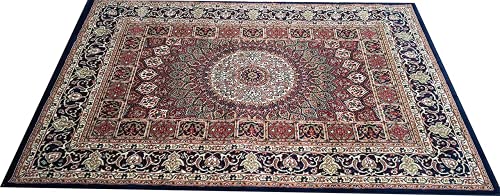 Prince Carpets Kashmiri Supersoft Wool Blend Persian Design Carpet for Living Room Bedroom Drawing Room Hall Anti Slip Backing Thick Washable Carpet Blue Color 6 x 9 feet