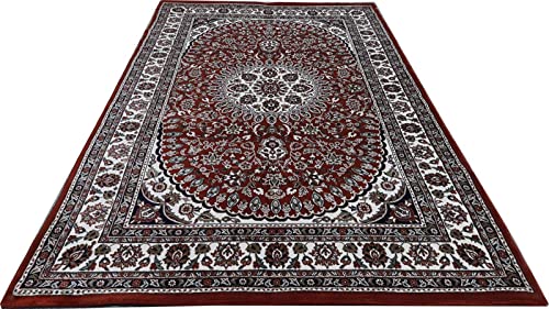 Prince Carpets Kashmiri Supersoft Wool Blend Persian Carpet for Living Room Bedroom Dining Room Hall with 15mm Thickness Non Slip Washable Carpet Rust Color 5 x 7 feet
