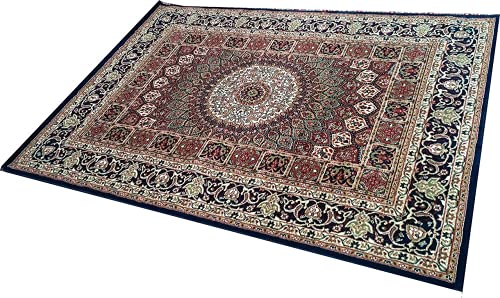 Prince Carpets Kashmiri Supersoft Wool Blend Persian Design Carpet for Living Room Bedroom Drawing Room Hall Anti Slip Backing Thick Washable Carpet Blue Color 6 x 9 feet