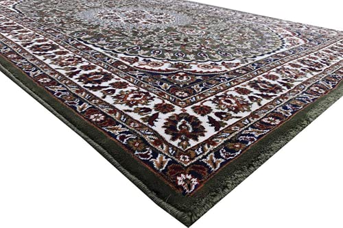 Prince Carpets Kashmiri Supersoft Wool Blend Persian Design Carpet for Living Room Bedroom Drawing Room Hall Anti Slip Backing Thick Washable Carpet Green Color 5 x 7 feet