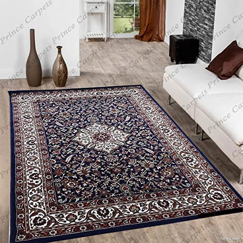 Prince Carpets Kashmiri Supersoft Wool Blend Persian Carpet for Living Room Bedroom Dining Room Hall with 15mm Thickness Non Slip Washable Carpet Blue Color 3 x 5 feet