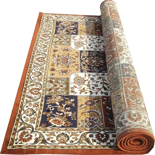 Prince Carpets Kashmiri Supersoft Wool Blend Persian Carpet for Living Room Bedroom Dining Room Hall with 15mm Thickness Non Slip Washable Carpet Rust Color 9 x 12 feet