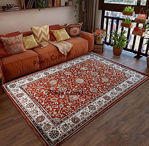 Prince Carpets Kashmiri Supersoft Wool Blend Persian Carpets for Living Room1 inch Thickness Washable Carpet Rust Color 8 x 11 feet