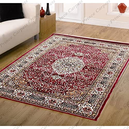 Prince Carpets Kashmiri Supersoft Wool Blend Persian Carpet for Living Room Bedroom Dining Room Hall with 15mm Thickness Non Slip Washable Carpet Maroon Color 4 x 6 feet
