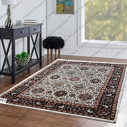 Prince Carpets Kashmiri Supersoft Wool Blend Persian Carpet for Living Room Bedroom Dining Room Hall with 15mm Thickness Non Slip Washable Carpet White Color 9 x 12 feet