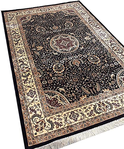 Prince Carpets Supersoft Kashmiri Silk Luxury Persian Design Anti Skid Backing Washable Carpets for Living Room Bedroom Drawing Room Hall Home Black Color 2 x 6 feet