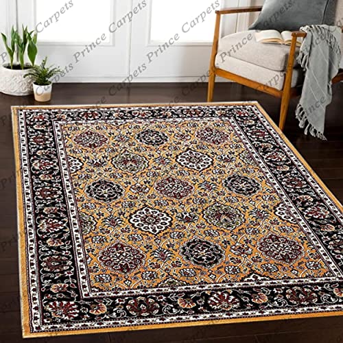 Prince Carpets Kashmiri Supersoft Wool Blend Persian Carpet for Living Room Bedroom Dining Room Hall with 15mm Thickness Non Slip Washable Carpet Gold Color 9 x 12 feet
