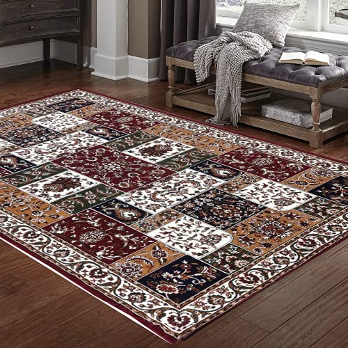 Prince Carpets Kashmiri Silk Touch Persian Carpet for Living Room1 inch Thickness Anti Skid Washable Carpet Maroon Color 8 x 11 feet