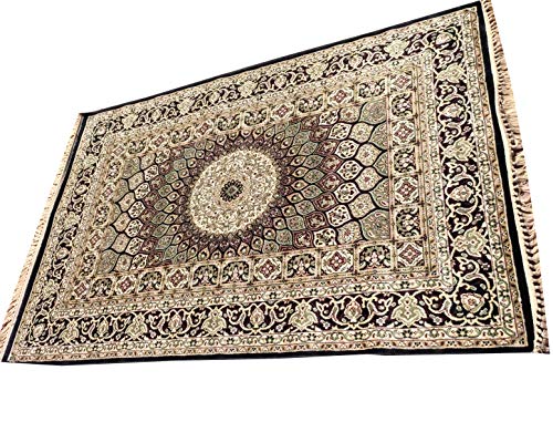 Prince Carpets Supersoft Kashmiri Silk Luxury Persian Design Anti Skid Backing Washable Carpets for Living Room Bedroom Drawing Room Dining Room Hall Home Black Color 4 x 6 feet