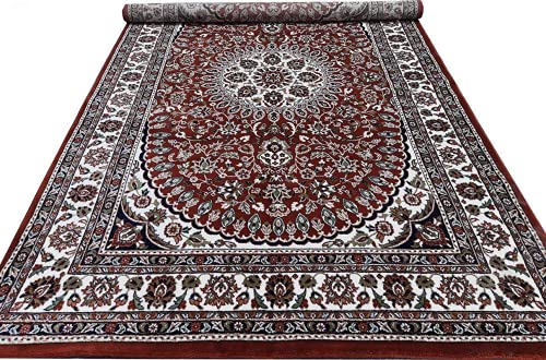 Prince Carpets Kashmiri Supersoft Wool Blend Persian Design Carpet for Living Room Bedroom Drawing Room Hall Anti Slip Backing Thick Washable Carpet Rust Color 6 x 9 feet