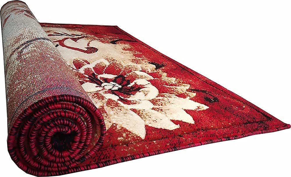 Prince Carpets Embossed Carved Supersoft Wool Blend Modern Design Carpets for Living Room Home Bedroom Drawing Room Hall with 1 inch Thickness Red Color 6 x 8 feet