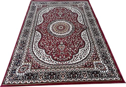 Prince Carpets Kashmiri Supersoft Wool Blend Persian Design Carpet for Living Room Bedroom Drawing Room Hall Anti Slip Backing Thick Washable Carpet Red Color 6 x 9 feet