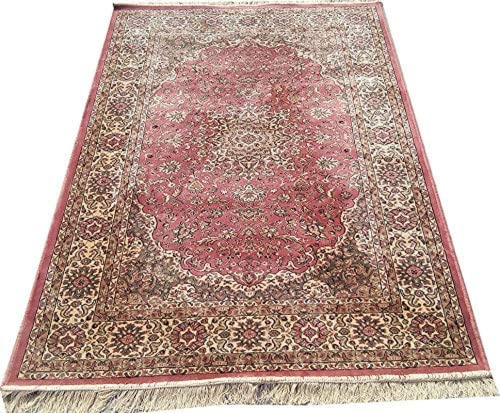 Prince Carpets Supersoft Kashmiri Silk Luxury Persian Design Anti Skid Backing Washable Carpets for Living Room Bedroom Drawing Room Hall Home Pink Color 5 x7 feet