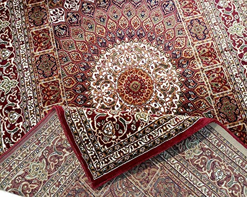 Prince Carpets Kashmiri Supersoft Wool Blend Persian Carpet for Living Room Bedroom Dining Room Hall with 15mm Thickness Non Slip Washable Carpet Maroon Color 5 x 7 feet