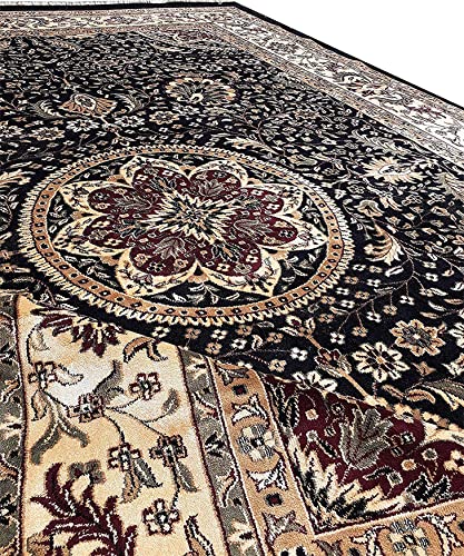 Prince Carpets Supersoft Kashmiri Silk Luxury Persian Design Anti Skid Backing Washable Carpets for Living Room Bedroom Drawing Room Hall Home Black Color 9 x 12 feet
