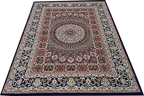 Prince Carpets Kashmiri Supersoft Wool Blend Persian Design Carpet for Living Room Bedroom Drawing Room Hall Anti Slip Backing Thick Washable Carpet Blue Color 6 x 9 feet