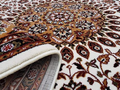 Prince Carpets Kashmiri Supersoft Wool Blend Persian Carpet for Living Room Bedroom Dining Room Hall with 15mm Thickness Non Slip Washable Carpet White Color 9 x 12 feet