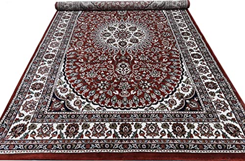 Prince Carpets Kashmiri Supersoft Wool Blend Persian Carpet for Living Room Bedroom Dining Room Hall with 15mm Thickness Non Slip Washable Carpet Rust Color 5 x 7 feet