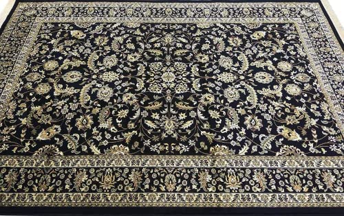 Prince Carpets Supersoft Kashmiri Silk Luxury Persian Design Anti Skid Backing Washable Carpets for Living Room Bedroom Drawing Room Hall Home Black Color 8 x 11 feet