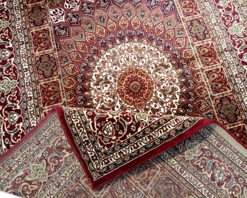 Prince Carpets Kashmiri Supersoft Wool Blend Persian Carpet for Living Room Bedroom Dining Room Hall with 15mm Thickness Non Slip Washable Carpet Maroon Color 5 x 7 feet