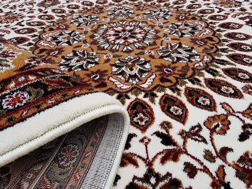 Prince Carpets Kashmiri Supersoft Wool Blend Persian Carpet for Living Room Bedroom Dining Room Hall with 15mm Thickness Non Slip Washable Carpet White Color 9 x 12 feet