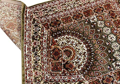 Prince Carpets Kashmiri Supersoft Wool Blend Persian Carpet for Living Room Bedroom Dining Room Hall with 15mm Thickness Non Slip Washable Carpet Green Color 6 x 9 feet
