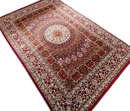 Prince Carpets Kashmiri Supersoft Wool Blend Persian Carpet for Living Room Bedroom Dining Room Hall with 15mm Thickness Non Slip Washable Carpet Maroon Color 5 x 7 feet