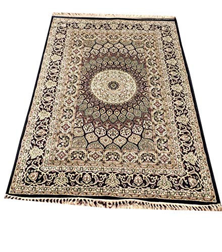 Prince Carpets Supersoft Kashmiri Silk Luxury Persian Design Anti Skid Backing Washable Carpets for Living Room Bedroom Drawing Room Dining Room Hall Home Black Color 4 x 6 feet
