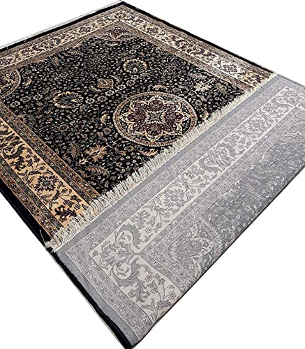 Prince Carpets Supersoft Kashmiri Silk Luxury Persian Design Anti Skid Backing Washable Carpets for Living Room Bedroom Drawing Room Hall Home Black Color 2 x 6 feet