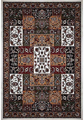 Prince Carpets Kashmiri Supersoft Wool Blend Persian Design Carpet for Living Room Bedroom Drawing Room Hall Anti Slip Backing Thick Washable Carpet White Color 5 x 7 feet