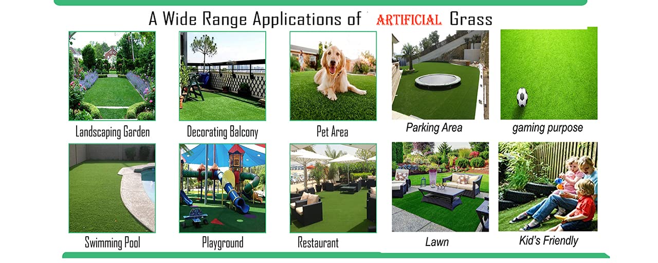 Prince Carpets Natural Looking high Density Long Lasting Aritifical Grass Carpet for Home Lawn Balcony Landscaping Indoor & Outdoor Decorating Purpose Thickness 35 mm Size 6.5X 20 feet