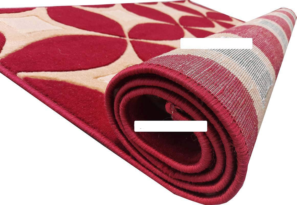 Prince Carpets Embossed Carved Supersoft Wool Blend Modern Design Carpets for Living Room Home Bedroom Drawing Room Hall with 1 inch Thickness Red Color 5 x 7 feet