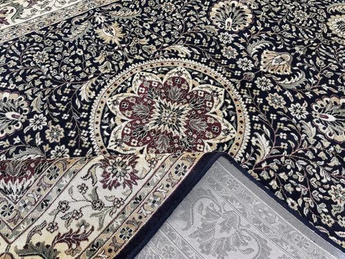 Prince Carpets Supersoft Kashmiri Silk Luxury Persian Design Anti Skid Backing Washable Carpets for Living Room Bedroom Drawing Room Hall Home Black Color 9 x 12 feet