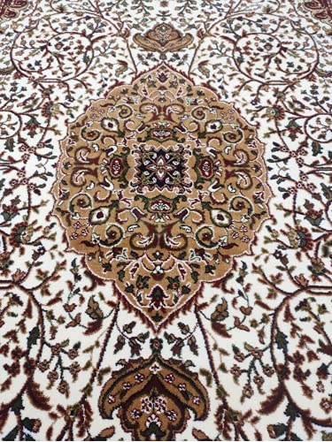 Prince Carpets Floral Design Soft Plushy Carpets for Home Bedroom Hall and Living Room (White, 5 x 7)