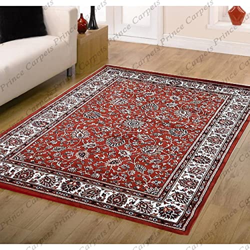Prince Carpets Kashmiri Supersoft Wool Blend Persian Carpet for Living Room Bedroom Dining Room Hall with 15mm Thickness Non Slip Washable Carpet Rust Color 9 x 12 feet