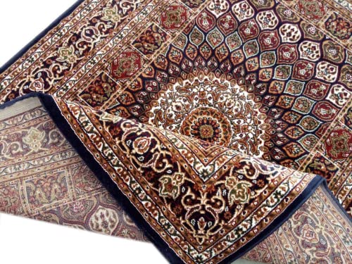 Prince Carpets Kashmiri Supersoft Wool Blend Persian Carpet for Living Room Bedroom Dining Room Hall with 15mm Thickness Non Slip Washable Carpet Blue Color 4 x 6 feet