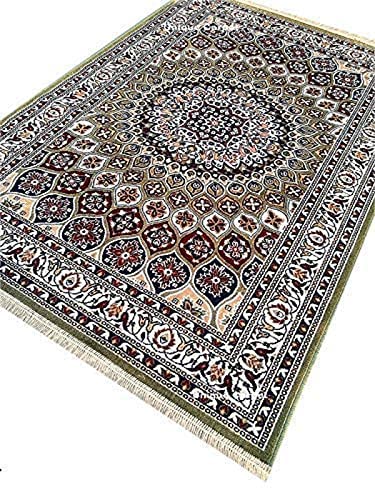 Prince Carpets Supersoft Kashmiri Silk Luxury Persian Design Anti Skid Backing Washable Carpets for Living Room Bedroom Drawing Room Hall Home Green Color 5 x7 feet