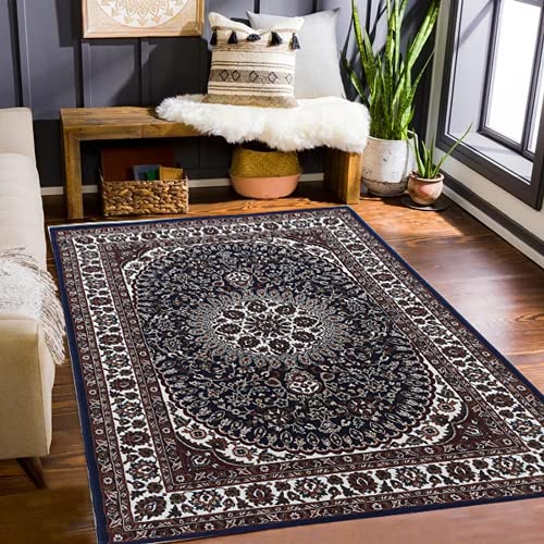 Prince Carpets Kashmiri Silk Touch Persian Carpets for Living Room1 inch Thickness Anti Skid Washable Carpet Blue Color 8 x 11 feet