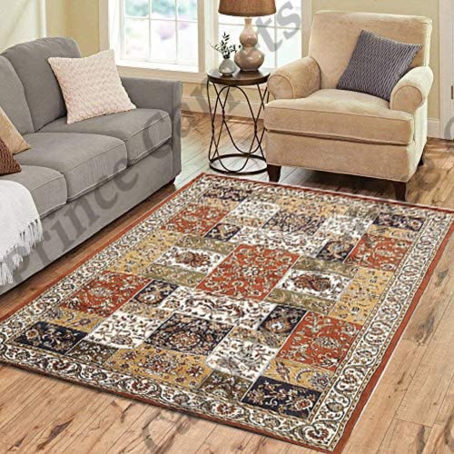 Prince Carpets Kashmiri Supersoft Wool Blend Persian Carpet for Living Room Bedroom Dining Room Hall with 15mm Thickness Non Slip Washable Carpet Rust Color 9 x 12 feet
