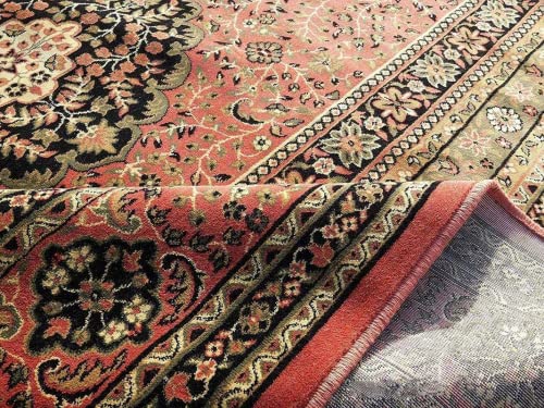 Prince Carpets Supersoft Kashmiri Silk Luxury Persian Design Anti Skid Backing Washable Carpets for Living Room Bedroom Drawing Room Hall Home Pink Color 9 x 12 feet