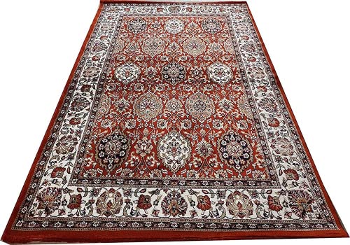 Prince Carpets Kashmiri Supersoft Wool Blend Persian Carpet for Living Room Bedroom Dining Room Hall with 15mm Thickness Non Slip Washable Carpet Rust Color 8 x 11 feet