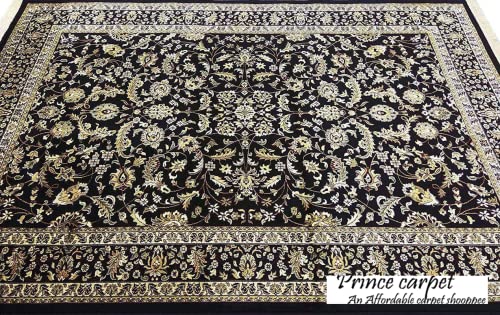 Prince Carpets Supersoft Kashmiri Silk Luxury Persian Design Anti Skid Backing Washable Carpets for Living Room Bedroom Drawing Room Hall Home Black Color 3 x 5 feet