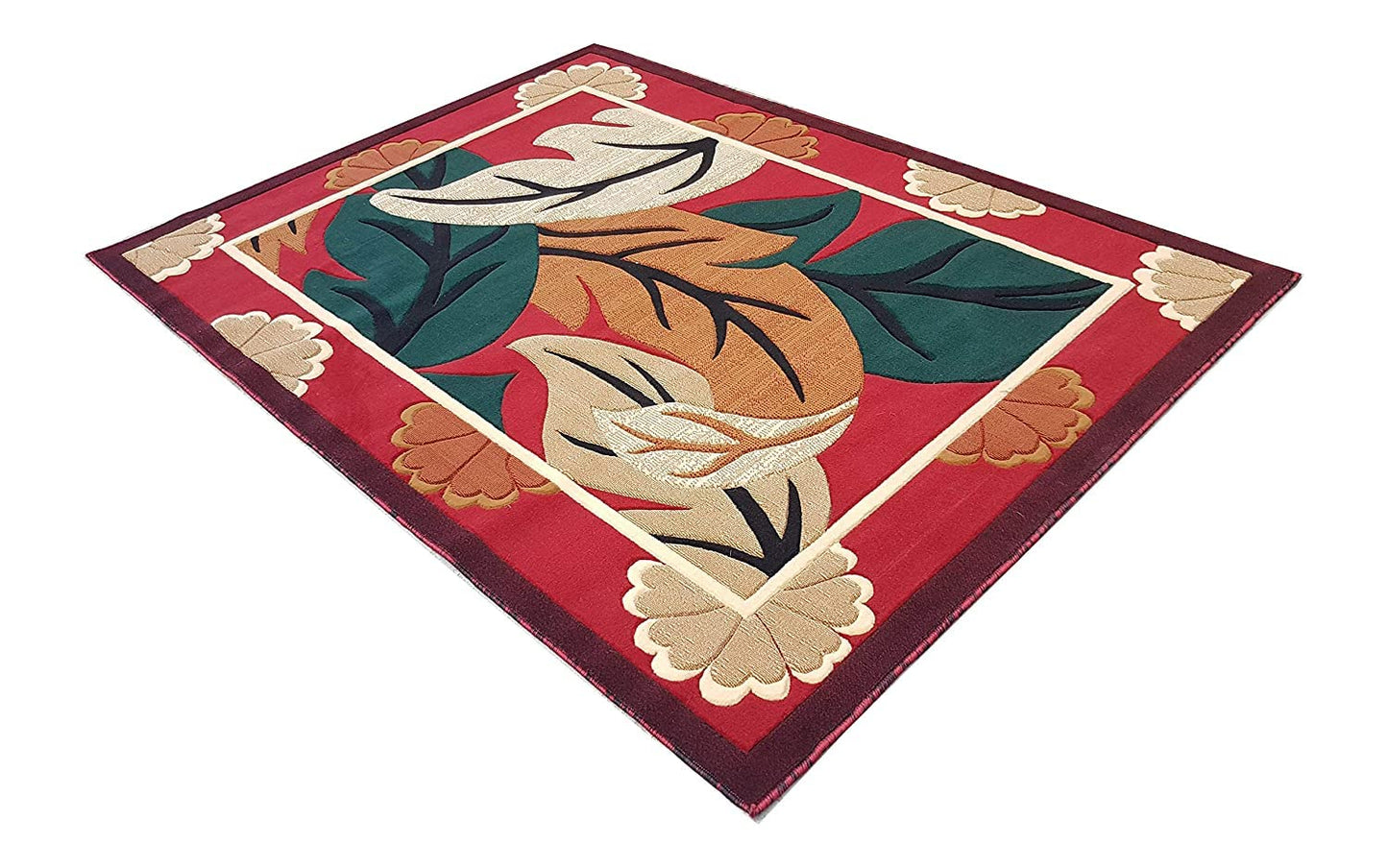 Prince Carpets Embossed Carved Supersoft Wool Blend Modern Design Carpets for Living Room Home Bedroom Drawing Room Hall with 1 inch Thickness Red Color 6 x 8 feet