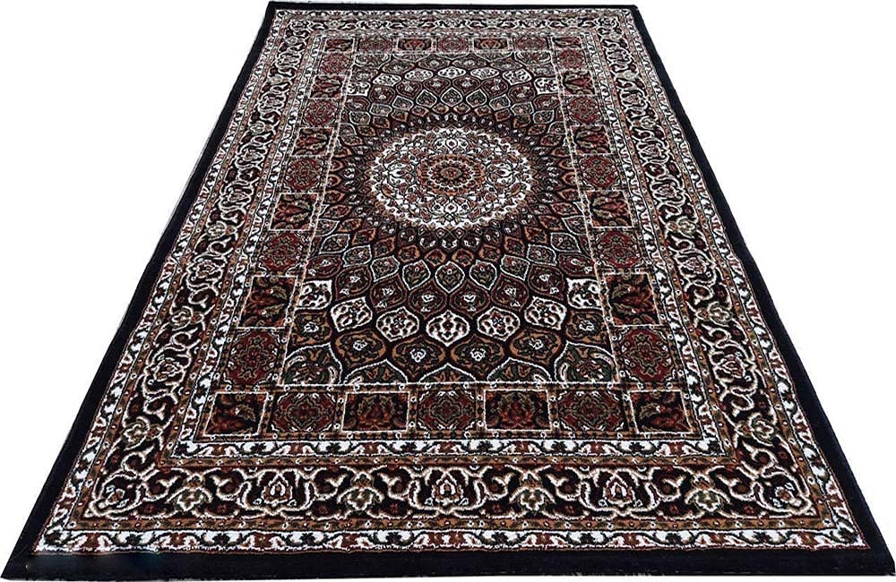 Prince Carpets Kashmiri Supersoft Wool Blend Persian Carpet for Living Room Bedroom Dining Room Hall with 15mm Thickness Non Slip Washable Carpet Blue Color 8 x 11 feet