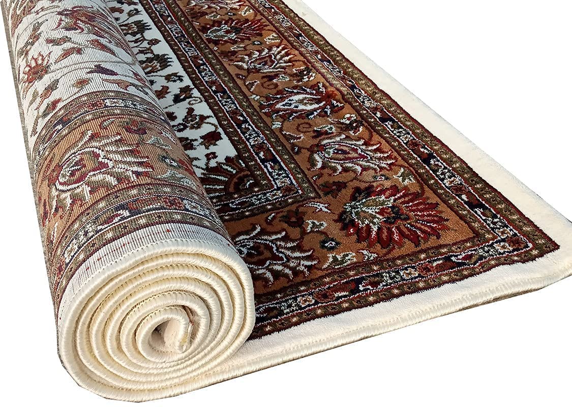 Prince Carpets Kashmiri Supersoft Wool Blend Persian Carpet for Living Room1 inch Thickness Anti Skid Washable Carpet White Color 8 x 11 feet